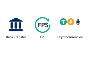 BetOne提款方式圖示，包括轉數快、銀行轉帳和虛擬貨幣