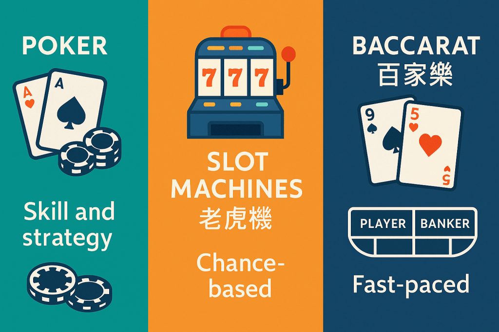 Poker老虎機百家樂玩法比較圖